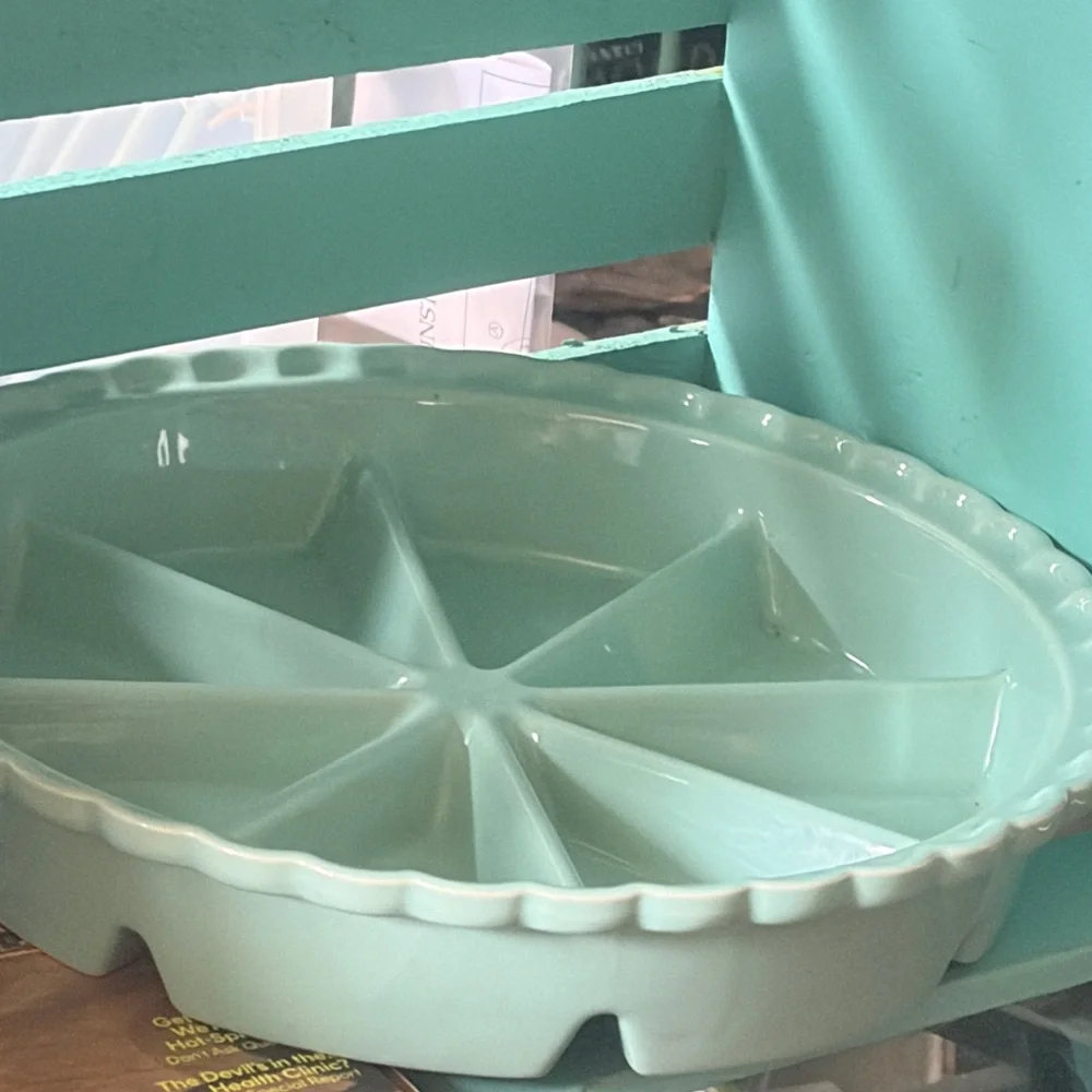 World Market Bisque Divided Pie Plate Quiche Tart Scone Cookie Bars Turquoise 11